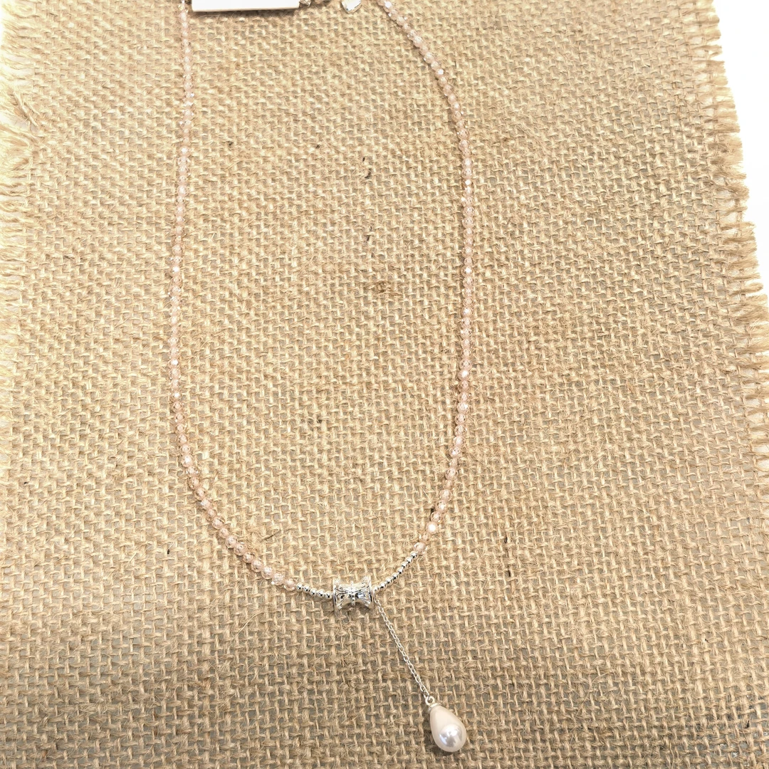 D120银色小蛮腰流苏单珠石石项链