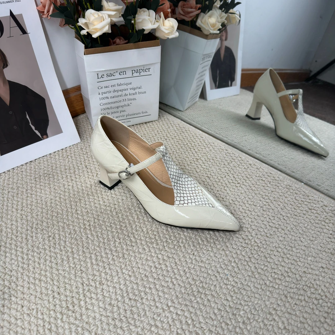 SLM/牛皮/6CM/33-40/新款头层牛皮尖头高跟百搭女鞋细跟