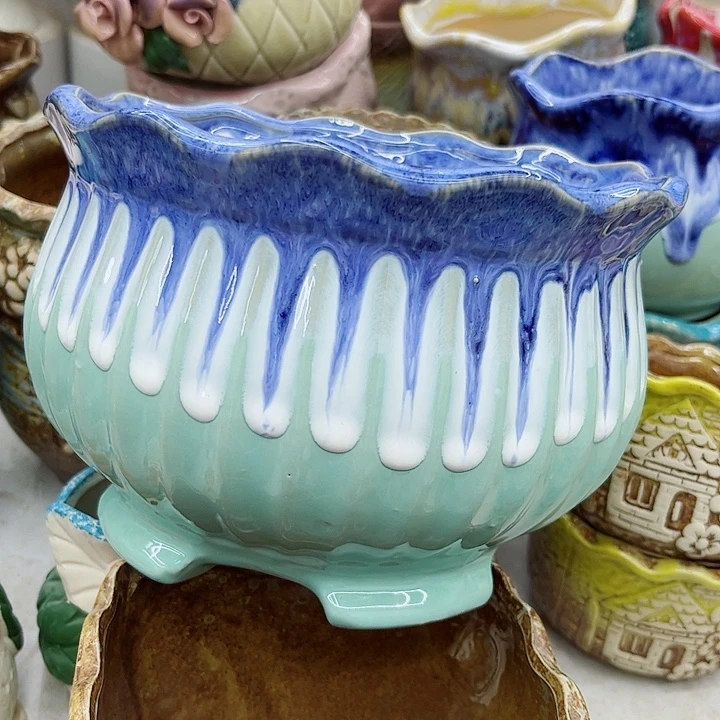 多肉绿植陶瓷花盆9.9包邮，有孔