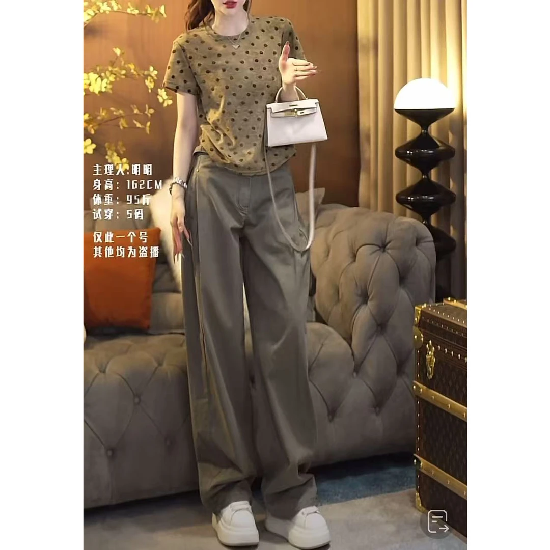 军绿格调 2025夏季新款设计师美式复古直筒宽松显瘦休闲工装裤女