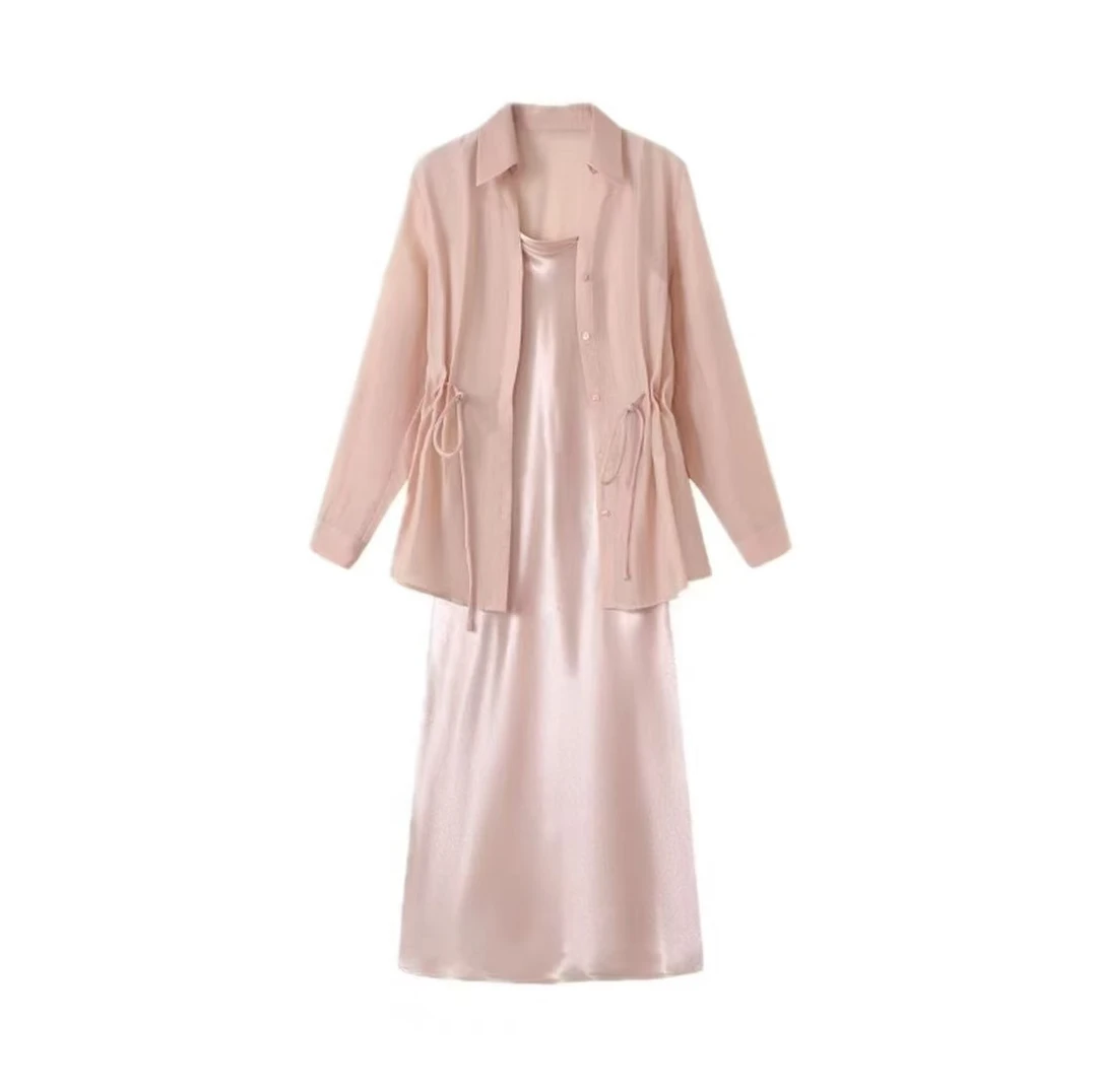 时尚女套装长袖衬衣高腰修身吊带裙两件套#YCWH2532