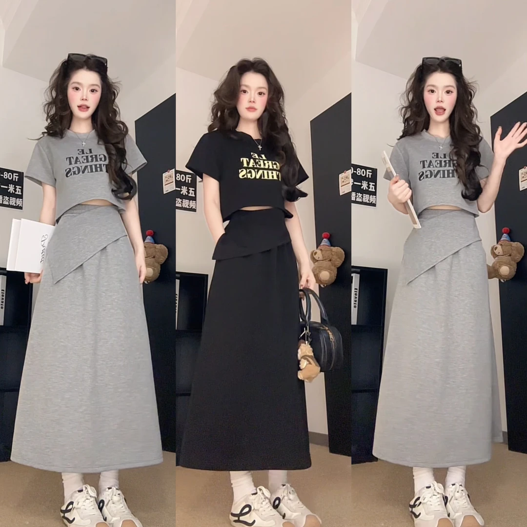 休闲风慵懒风少女风通勤时尚套装洋气ol短袖运动夏季