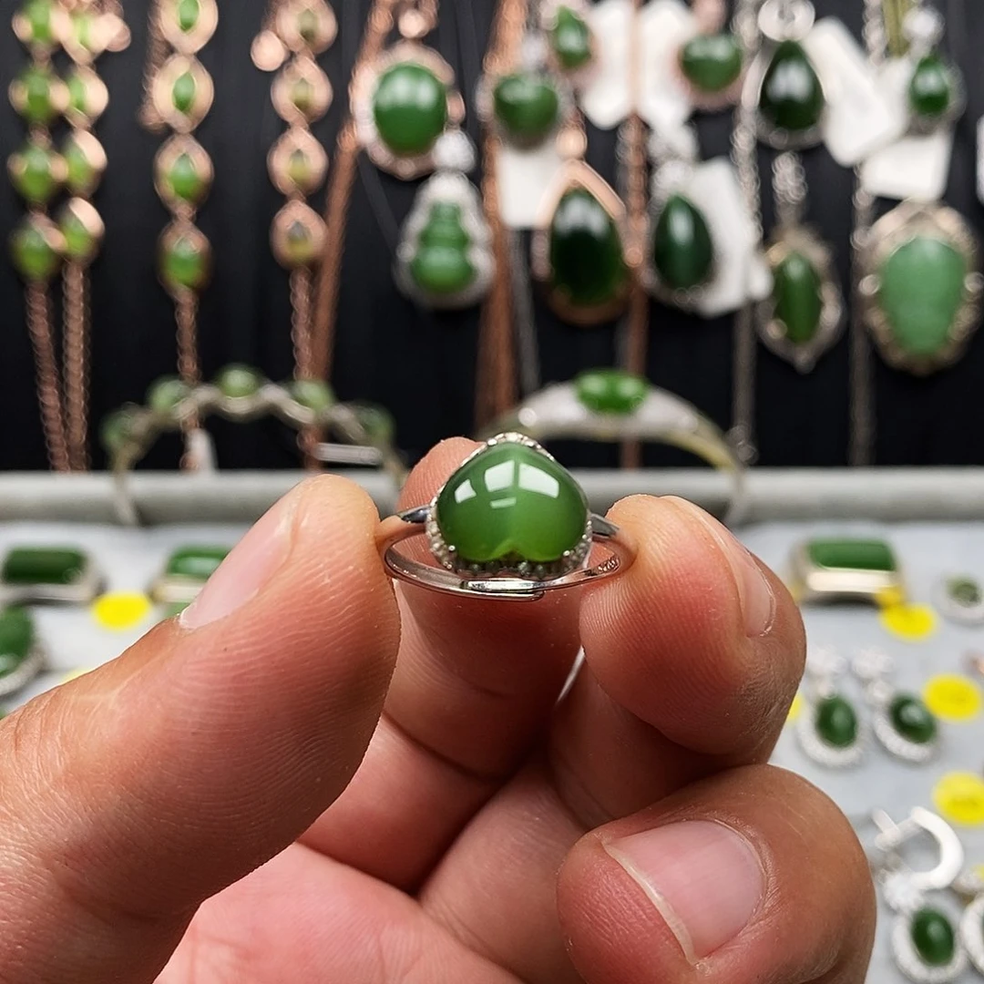 和田玉（碧玉）戒指银S925镶嵌