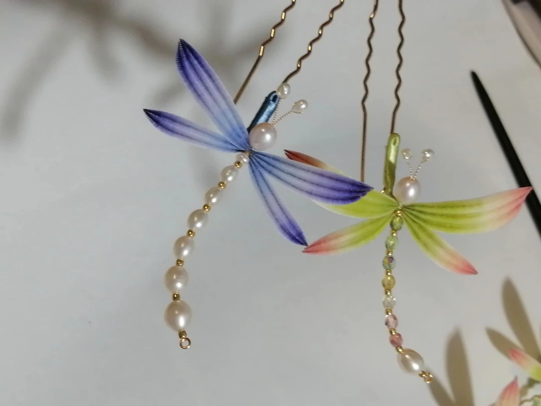 清旖 原创手作 非遗绒花 细绒蜻蜓 古风汉服旗袍发饰