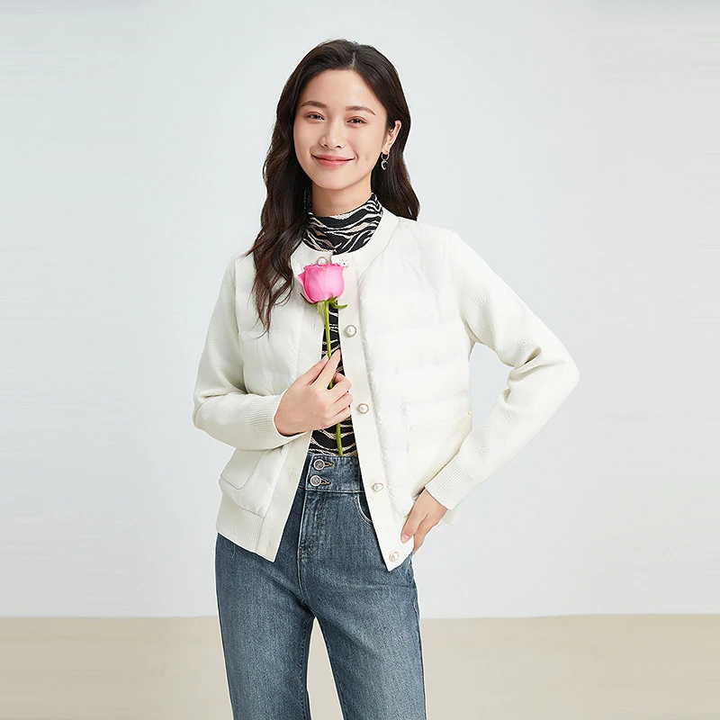 珂莱蒂尔秋季时尚90白鹅绒香风羽绒服女气质圆领短款轻薄外套