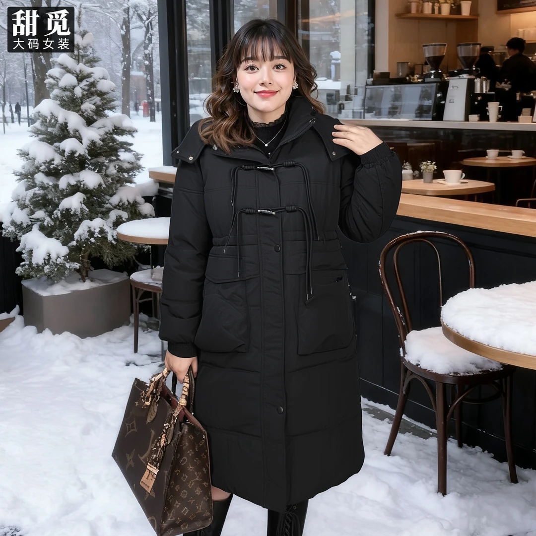 甜觅大码女装冬装胖mm300斤时尚休闲百搭中长款过膝棉服棉衣外套
