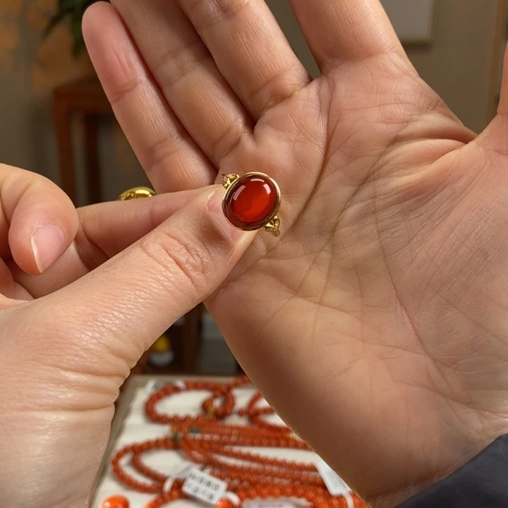 琥珀戒指银S925镶嵌蜜蜡戒指