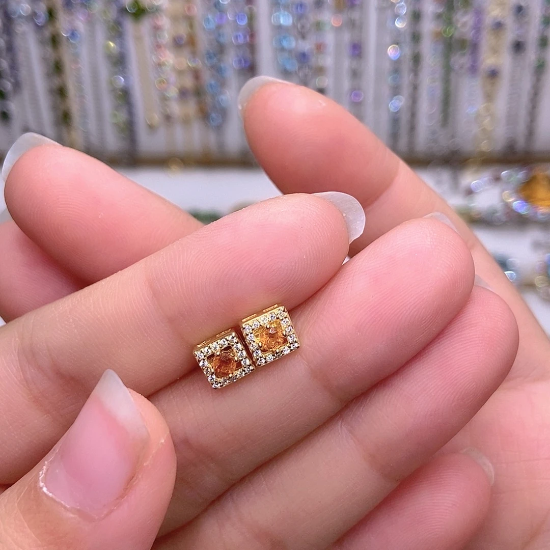 银S925镶嵌耳饰石榴石（芬达石）