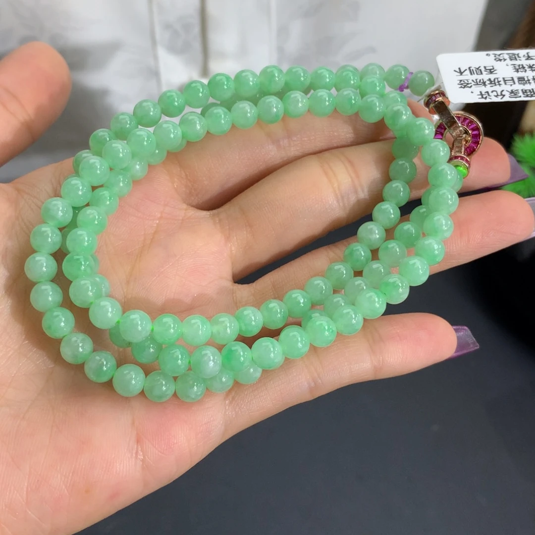 未镶嵌手串翡翠卡5.4细润果绿项链