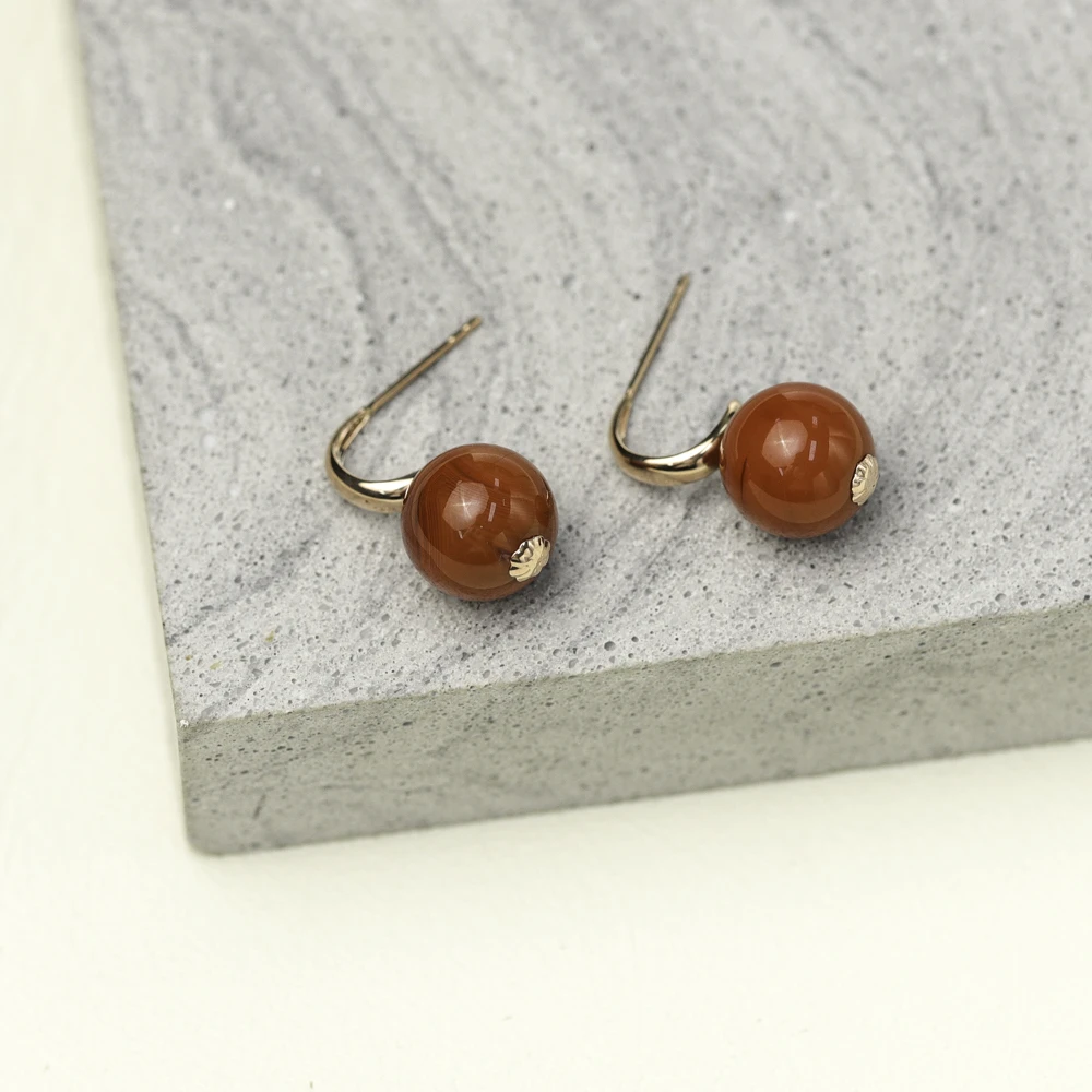 【叭哒不惑】18K金10-11mm四川瓦西柿子红南红耳钩20x10.3mm EN4994