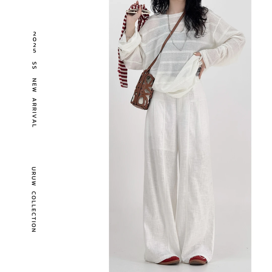 现货【时髦腿精】高级感夏季宽松直筒长裤休闲垂感高腰阔腿裤 9033