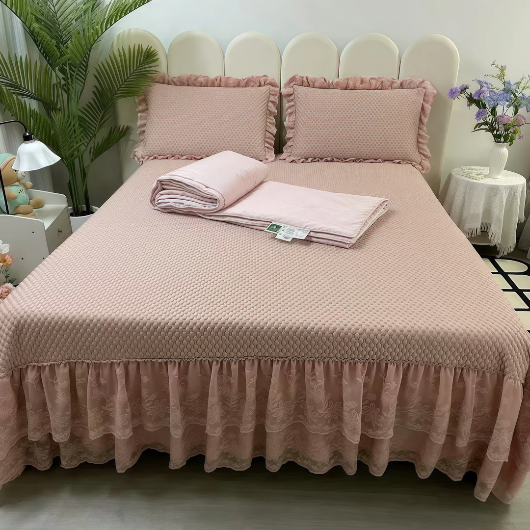 【凉席夏被四件套】新款夏季专用a类可机洗冰豆豆软凉席清凉空调被