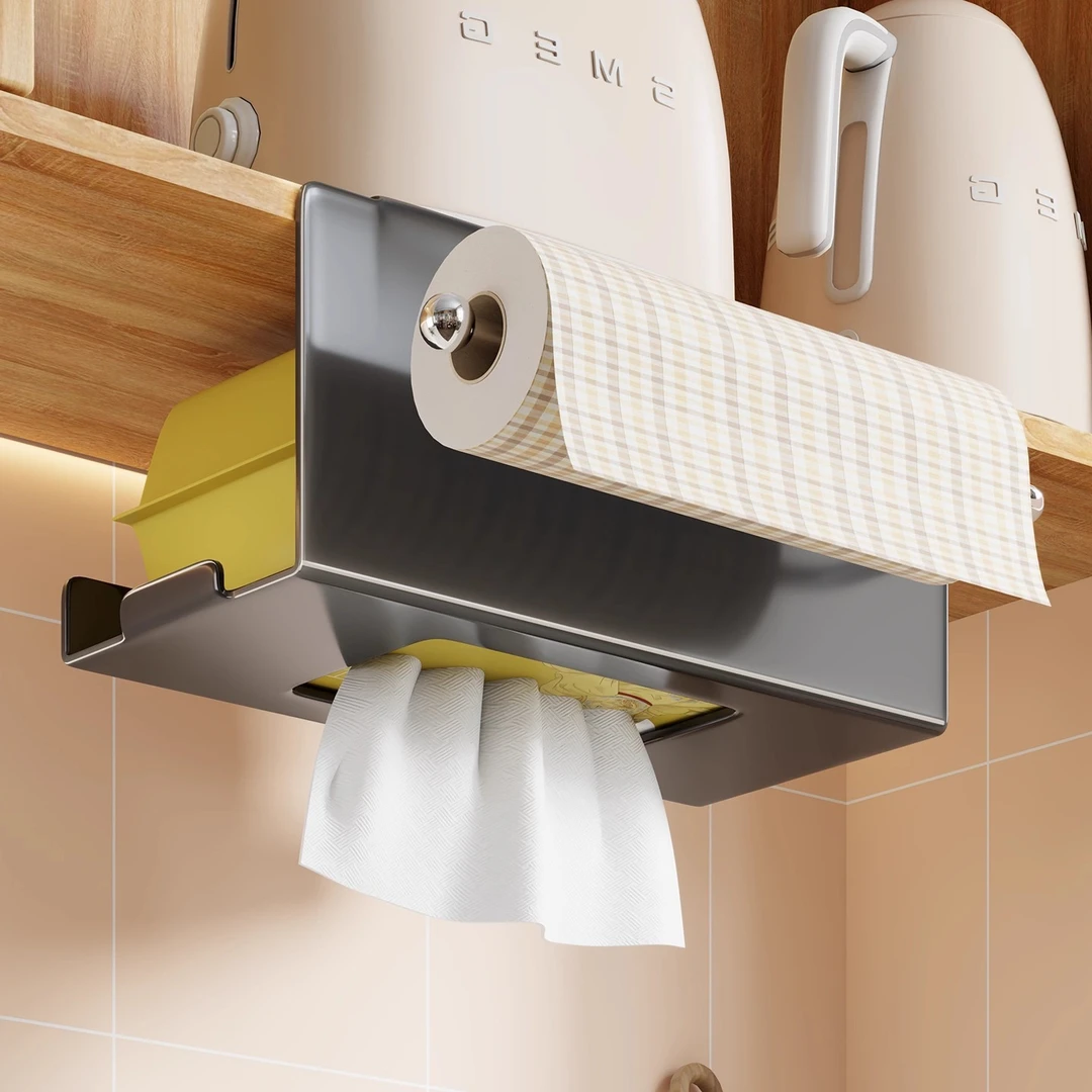 厨房湿巾收纳盒纸巾架免打孔倒挂卫生间吊柜抽纸卷纸一体置物架子