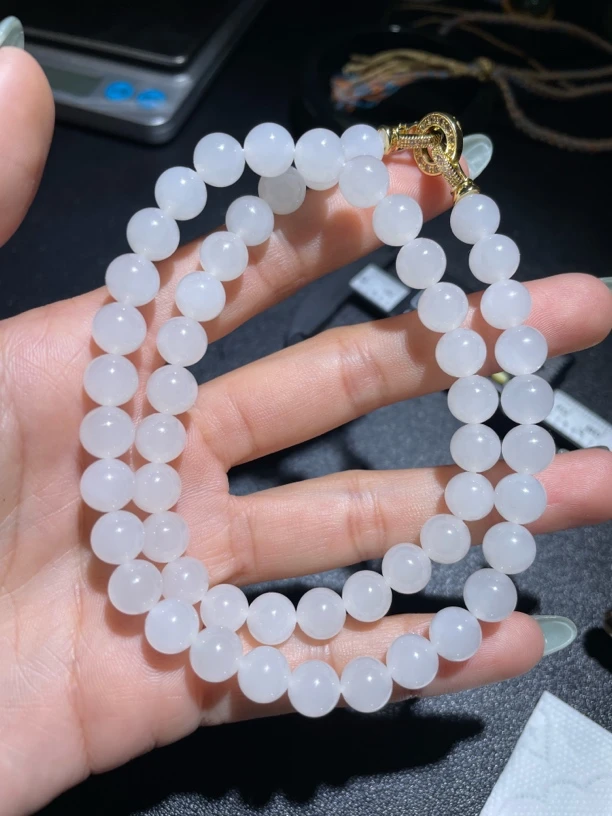和田玉白玉项链8mm美人链高白羊脂白百搭