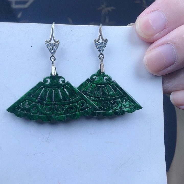 翡翠耳饰银S925镶嵌特价 新年