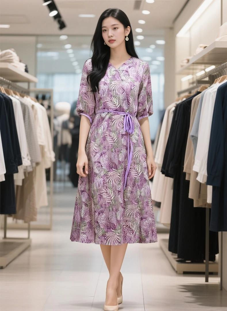 【运费补贴】59678新款碎花连衣裙长裙过膝修身显瘦款夏季女士