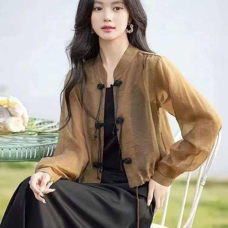 新中式长袖防晒衬衫女春夏季2025年新款薄款外搭开衫设计感上衣