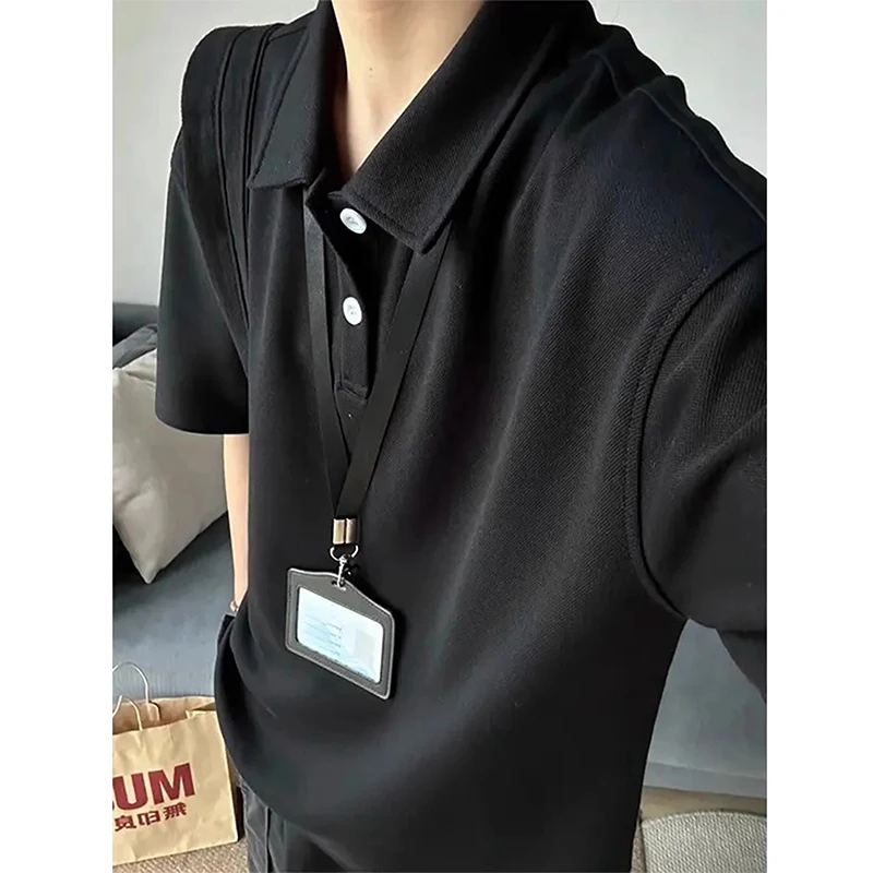 美式正肩短袖polo衫男款夏季成熟稳重高级感翻领t恤cleanfit半袖