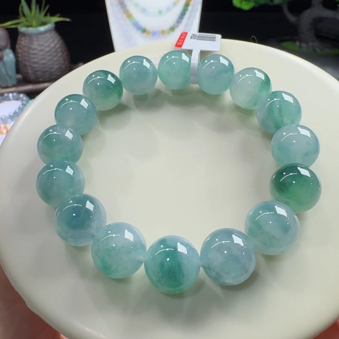 翡翠未镶嵌手链冰胶飘蓝花单圈12.6mm