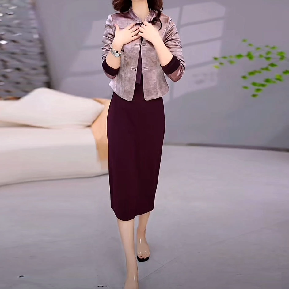 弹力梭织精纺新中式国风套装裙2025秋季新款上衣裙子两件套连衣裙