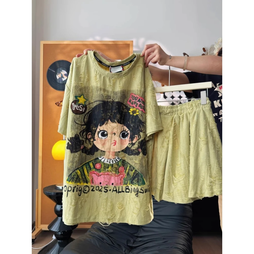 夏日甜美卡通少女设计感短袖睡衣女款夏季款ins风家居服大码套装