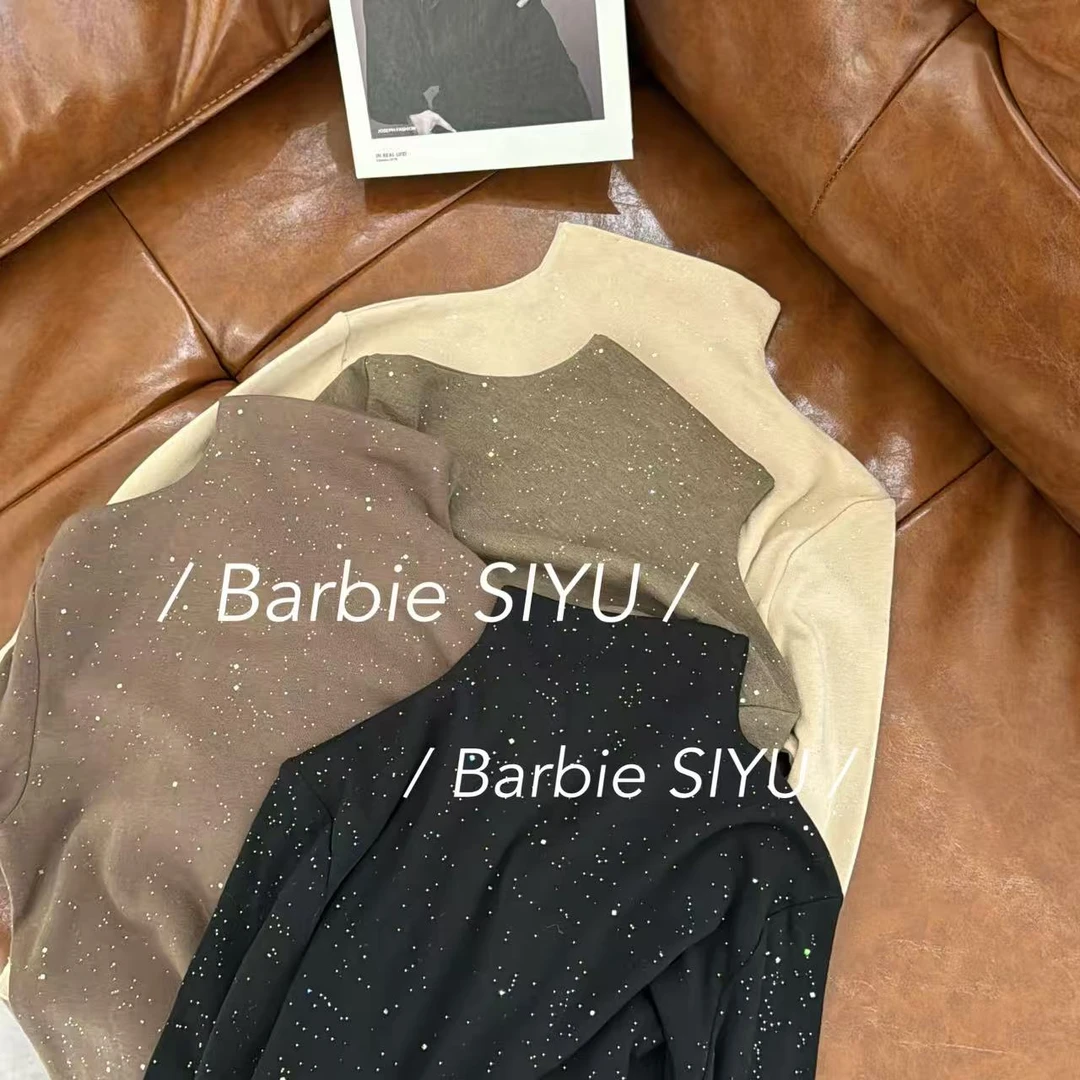 【Barbie Jingni】‘’星星衣‘’99003简约亮片爆闪百搭加绒半高领T恤