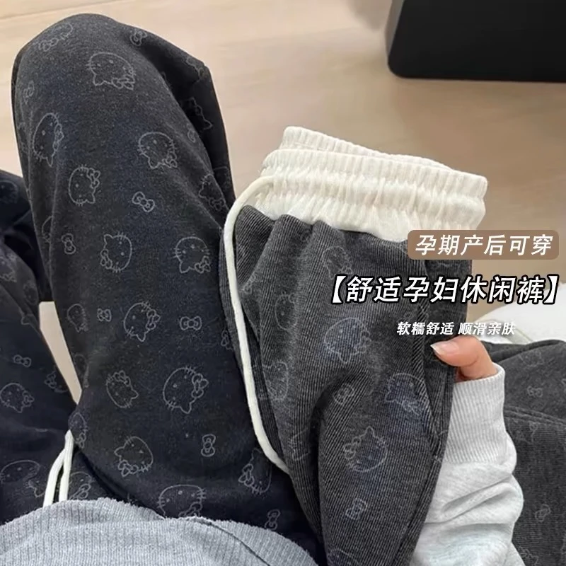 孕妇裤2025秋季新款外穿卡通印花时尚宽松百搭垂感显瘦阔腿裤子