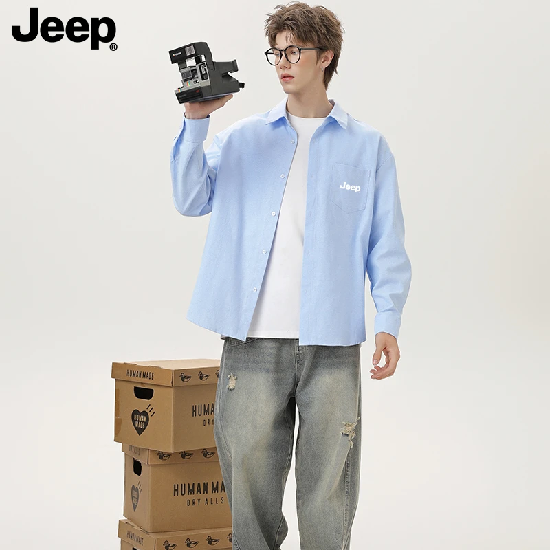 JEEP/吉普衬衫男2025新款牛津纺透气长袖男士春秋季复古速干衬衣