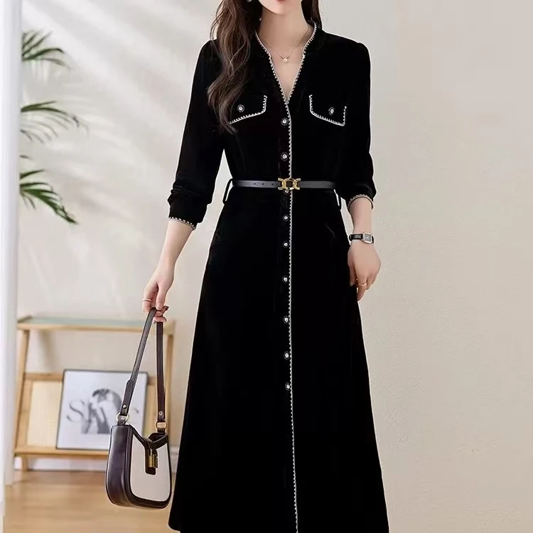 【文姐专属C041-C050】碎花显瘦通勤连衣裙女秋季款气质收腰中长裙