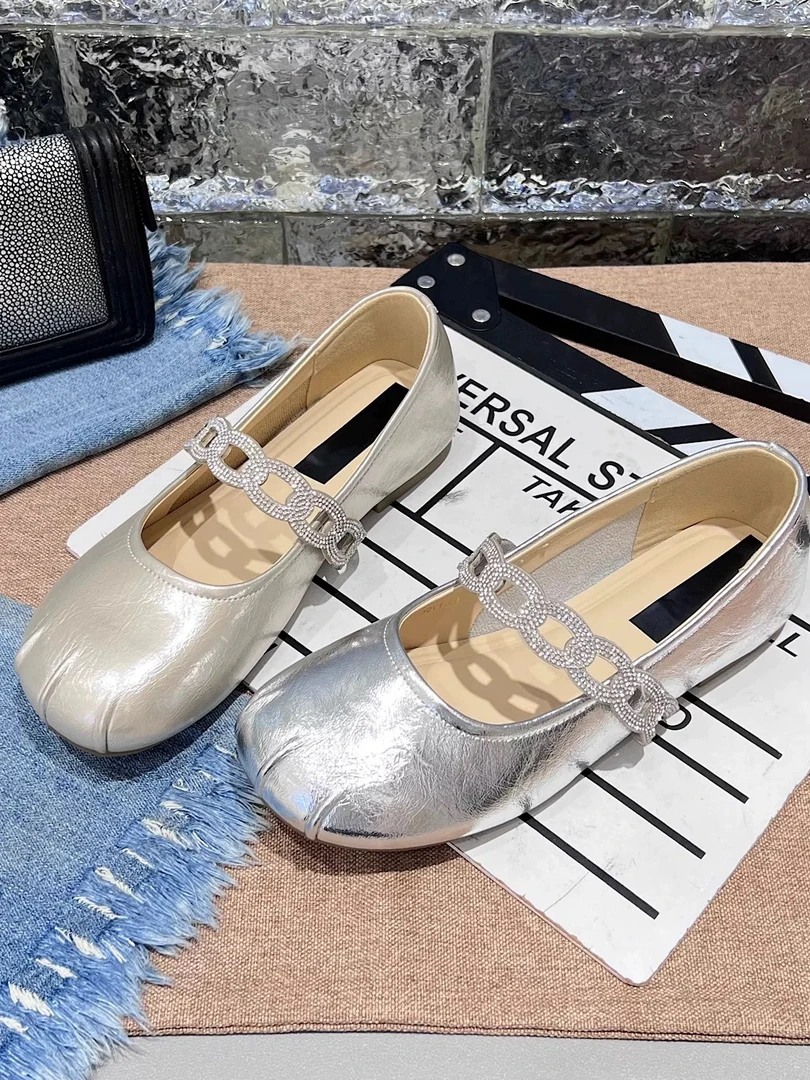 7652新款超火水钻链条玛丽珍鞋女百搭平底舒适芭蕾舞单鞋女鞋