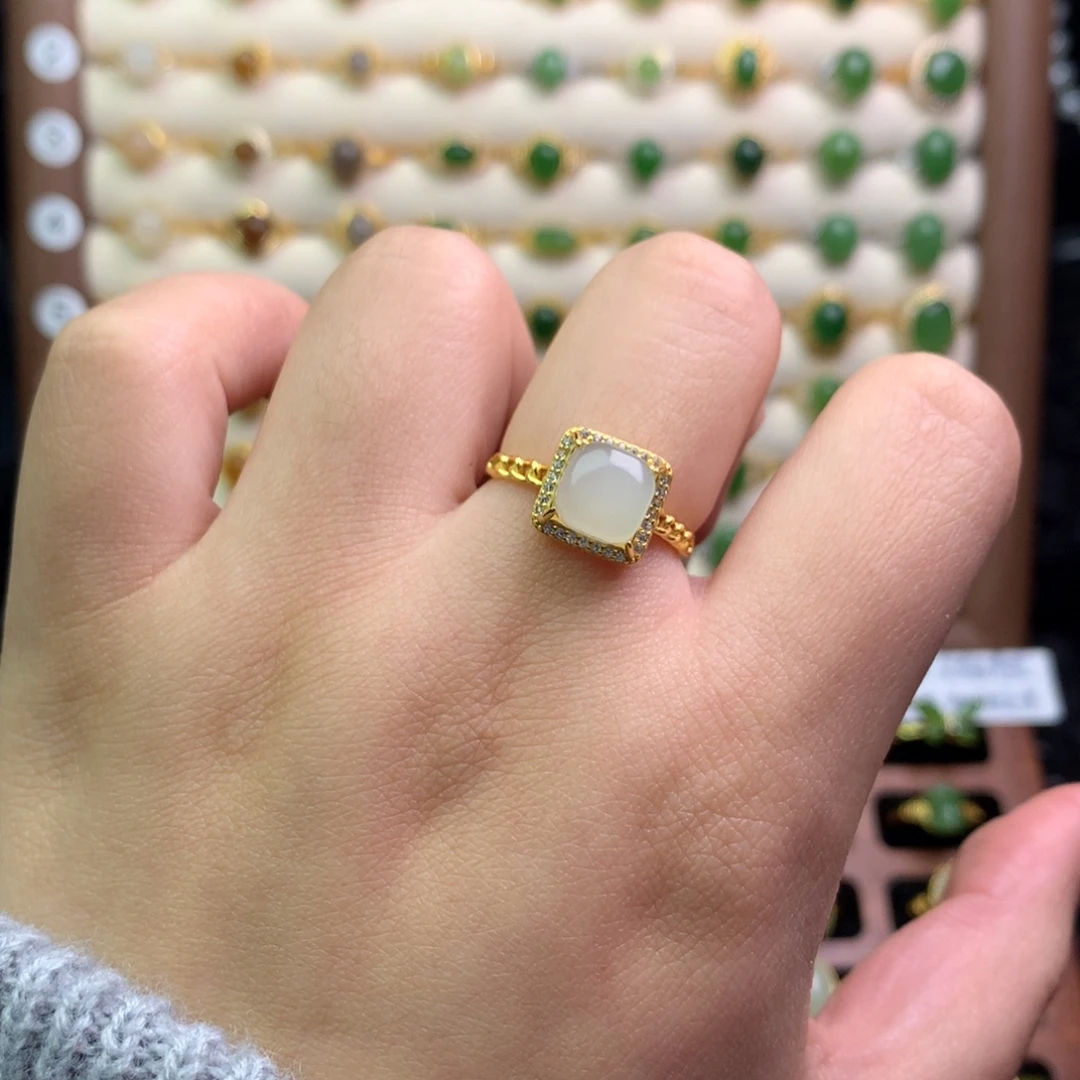 和田玉银S925镶嵌戒指