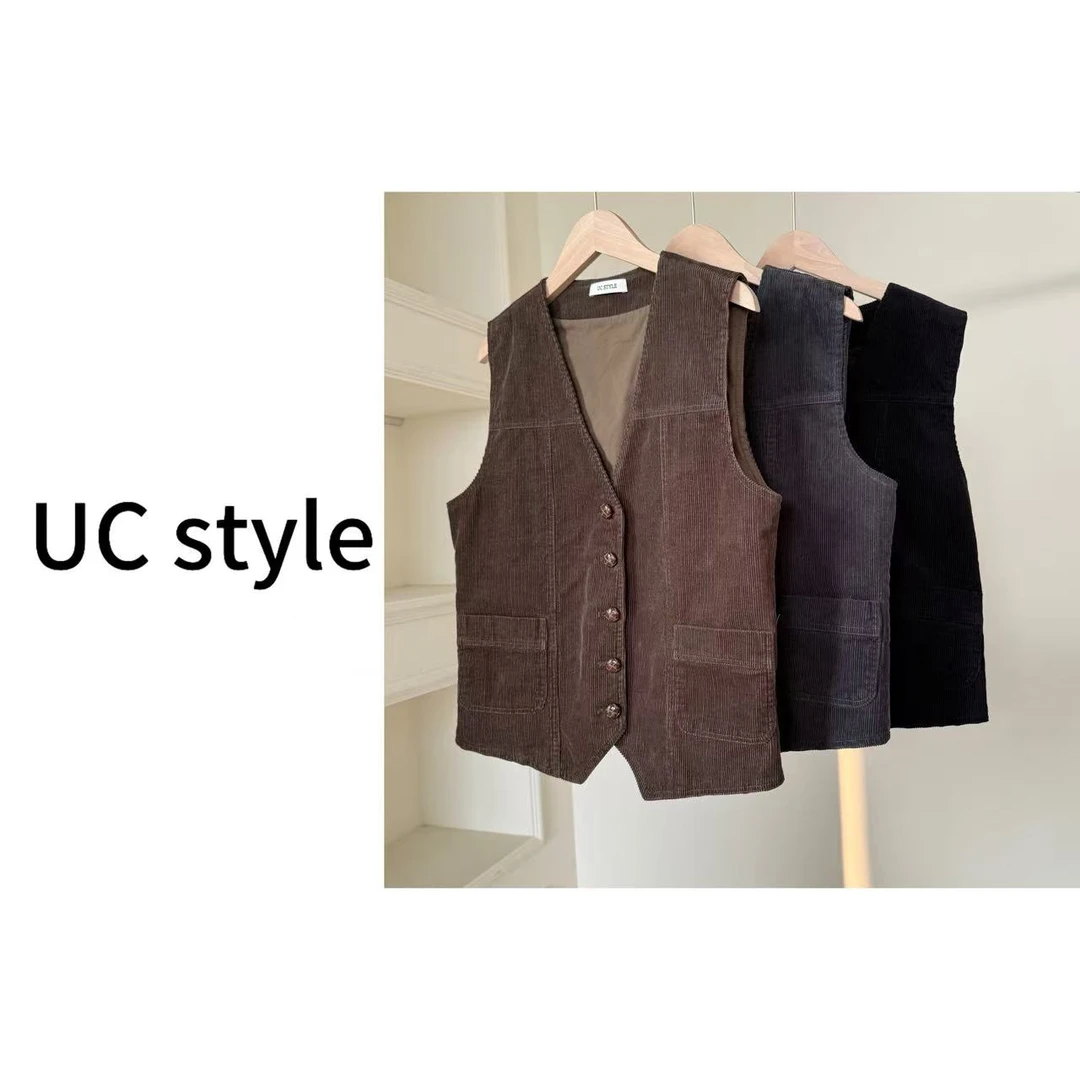 【UCSTYLE】A9294'伯克利'复古美式灯芯绒马甲 主播穿S码