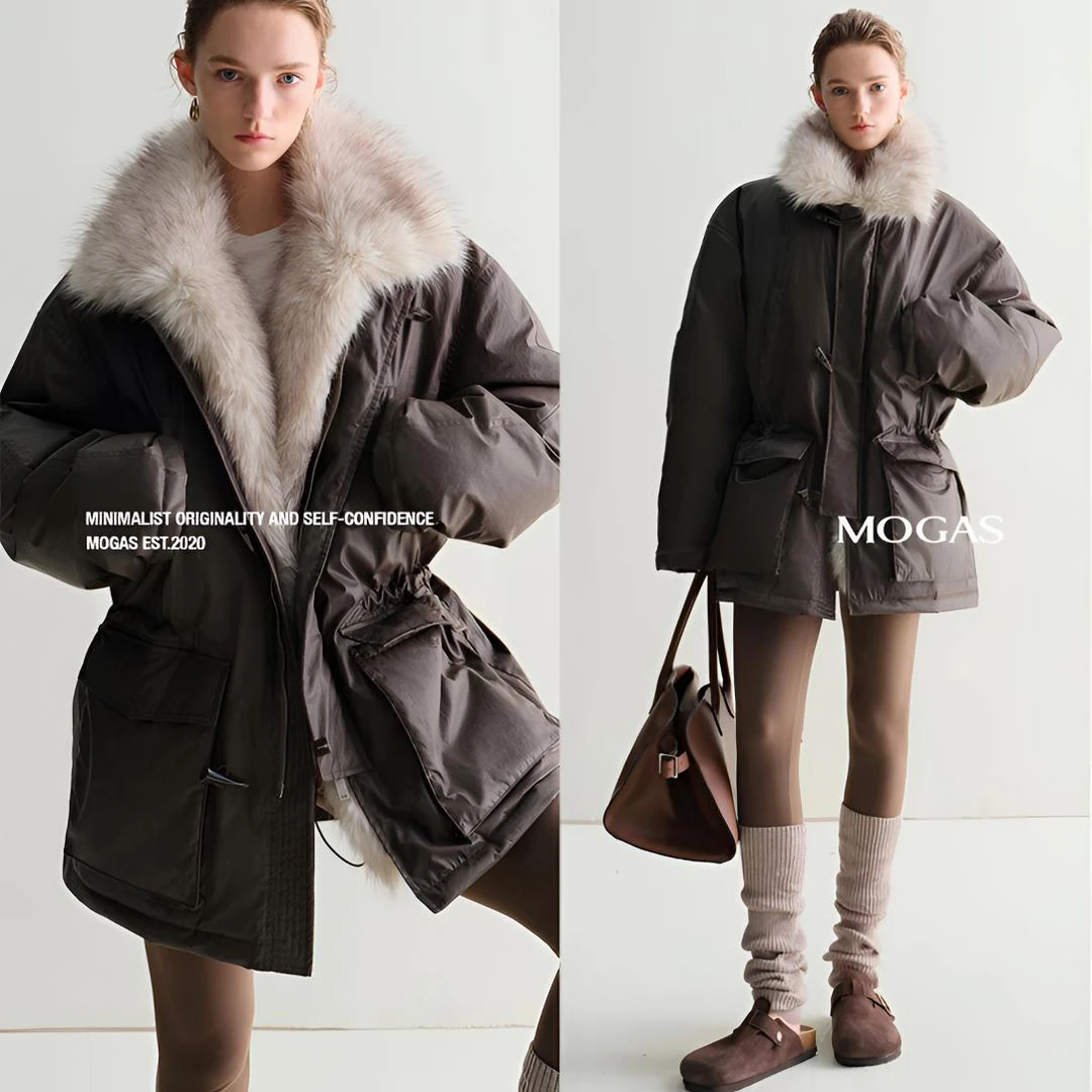 Mogas进口95波兰白鸭绒可拆毛领微皱纸感立领派克羽绒服309903