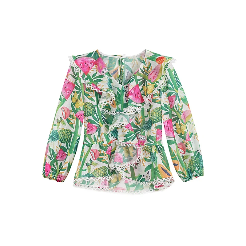 【韩诗诗】夏季碎花长袖薄款时尚印花衬衫G242C0001Z