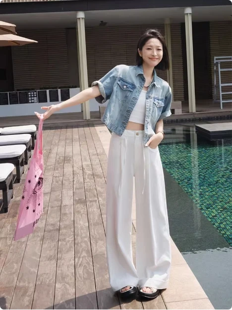美洋MEIYANG 清迈假日牛仔外套 少年感短袖 浅蓝色XL