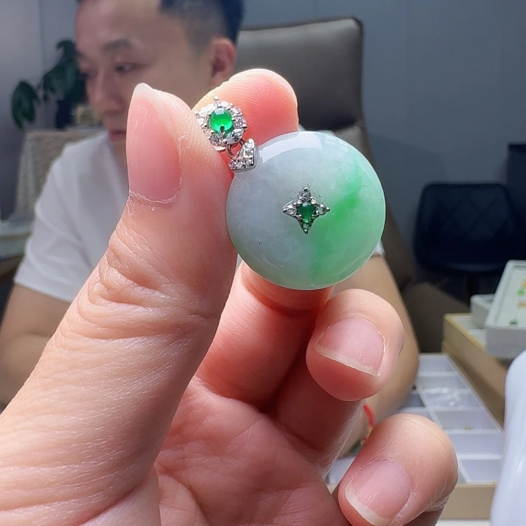 翡翠银S925镶嵌吊坠(不含链)天然
