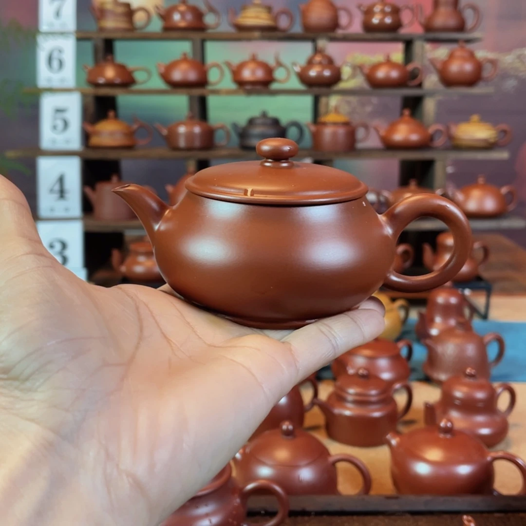 茶壶紫砂华*潮州手工手拉朱泥明炉壶