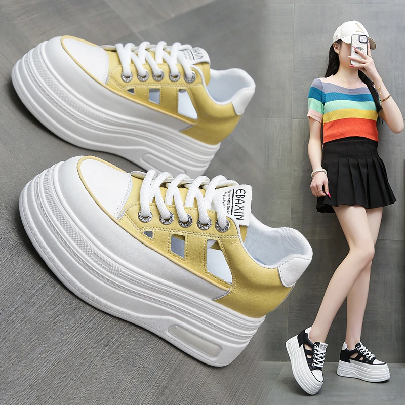 内增高9cm运动小白鞋女2025新款时尚百搭镂空透气网红休闲板鞋子