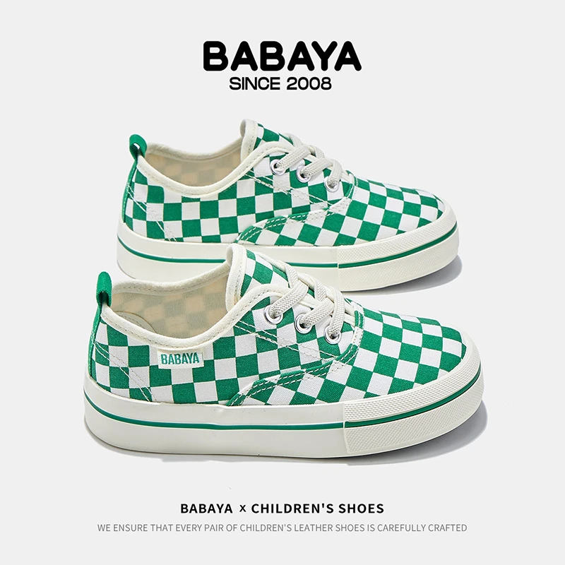 童鞋儿童帆布鞋女童时尚棋盘格鞋子2025春季新男童百搭板鞋