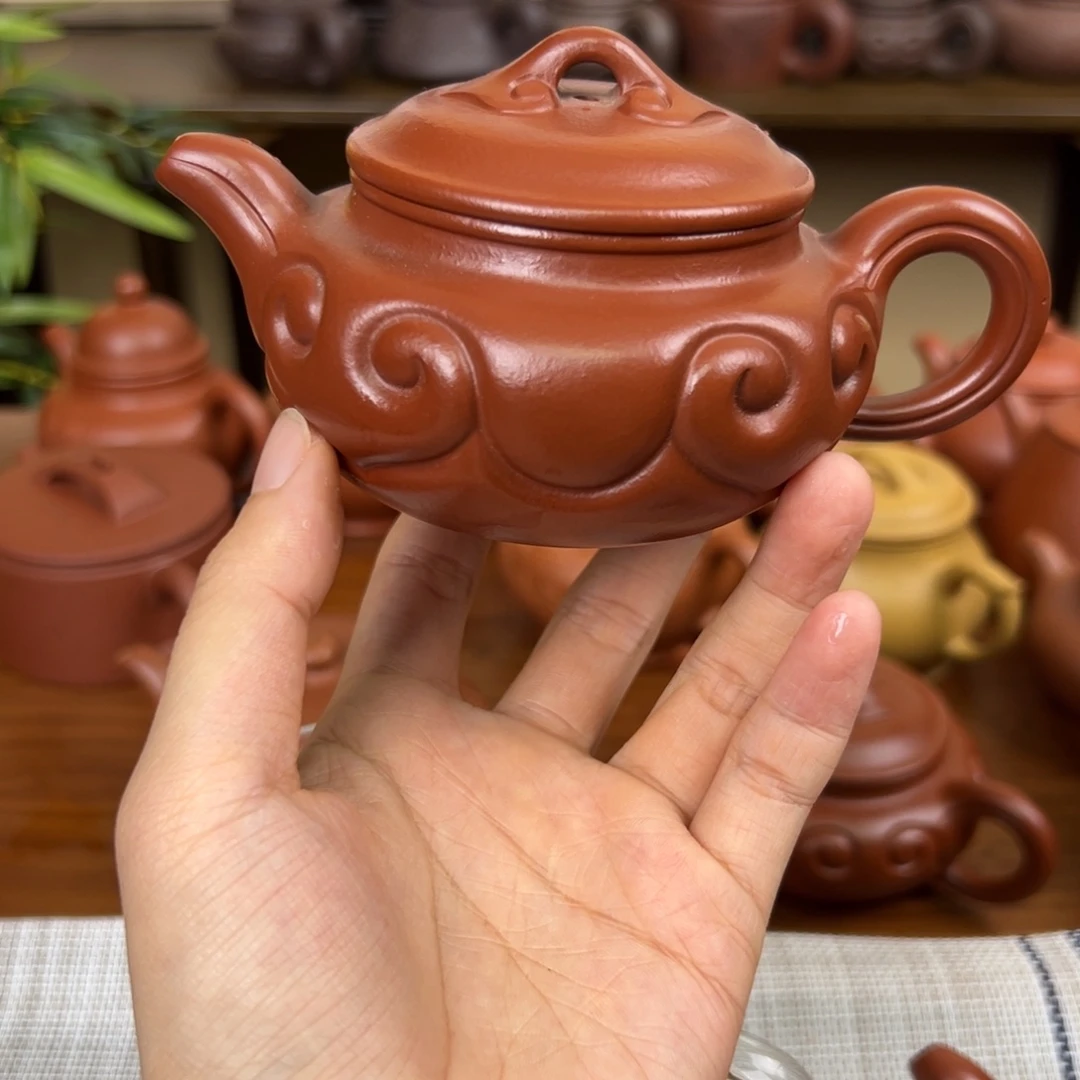 茶壶紫砂紫砂壶仿古如意朱泥175cc半手