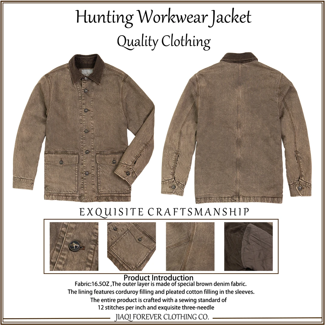 美式复古 重水洗做旧棕色工装夹克冬季重磅阿美咔叽男士长袖外套