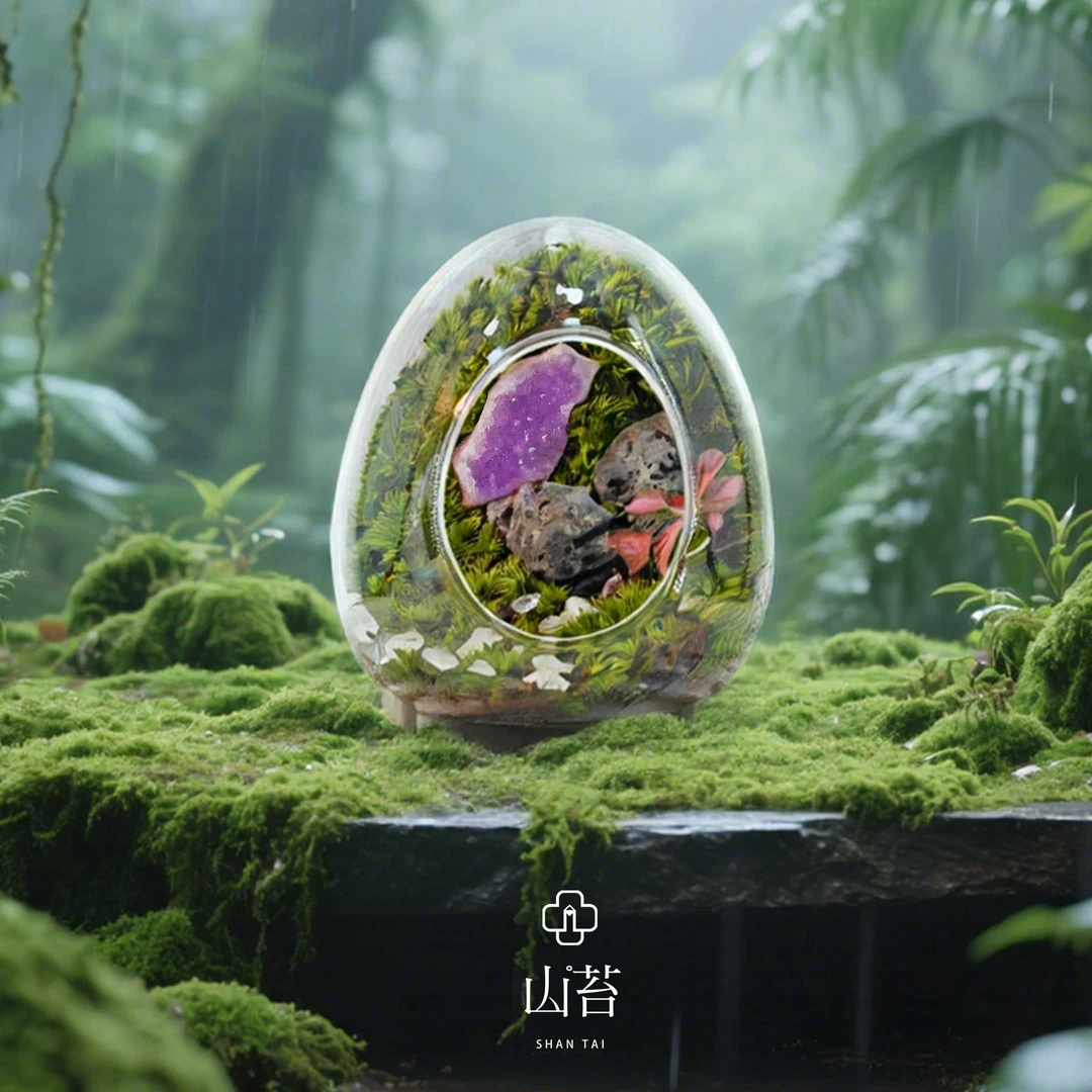 桌面微景观植物造景办公室家居用苔藓蛋壳小盆景绿植摆件11*9.5cm