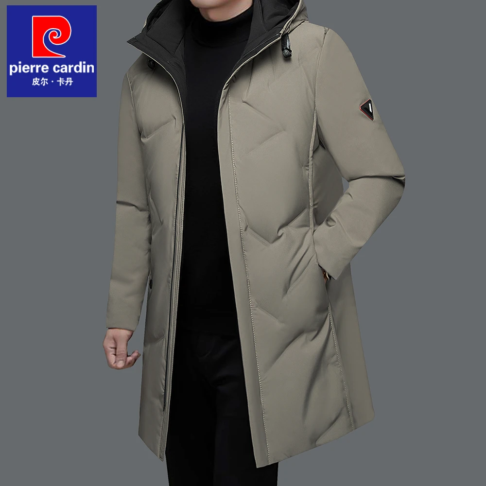 皮尔卡丹中长款羽绒服2025冬季男士商务休闲时尚保暖连帽外套