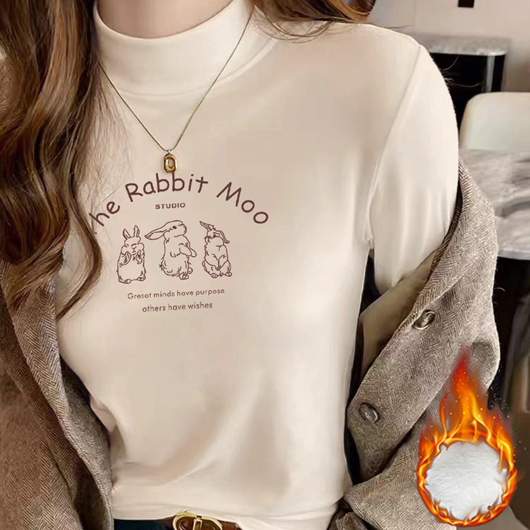 婳娇双面德绒长袖T恤女半高领秋冬加厚打底衫正肩高级感上衣冬季