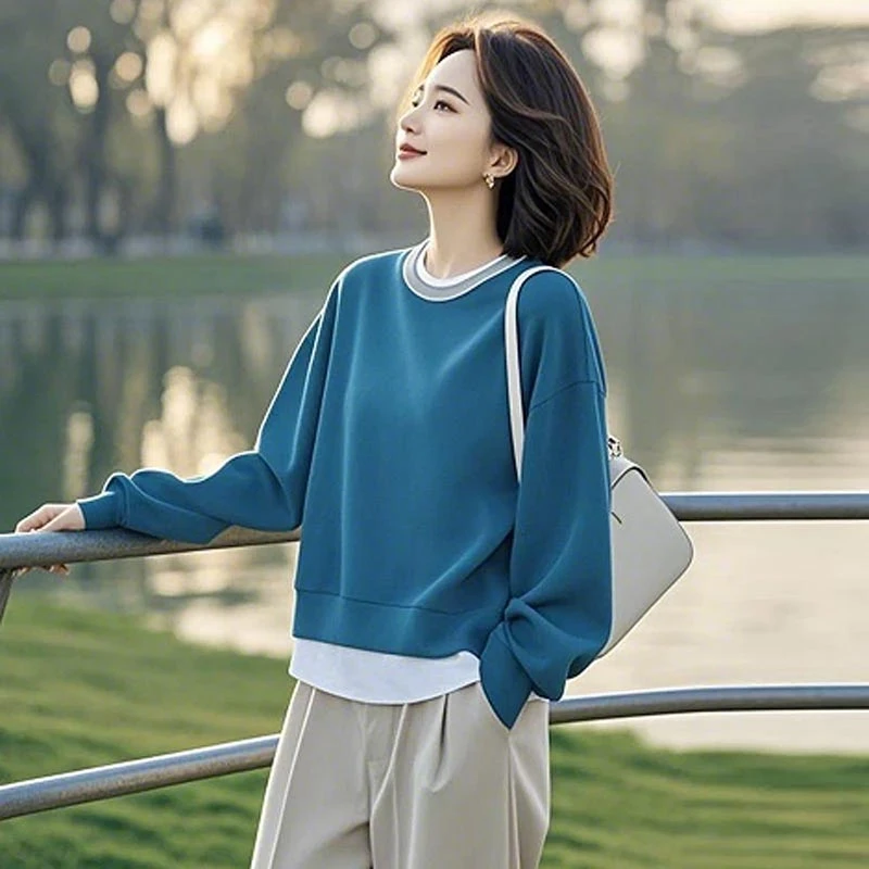 2025夏季韩式新款圆领套头不装款高级感百搭上衣设计感卫衣外套女