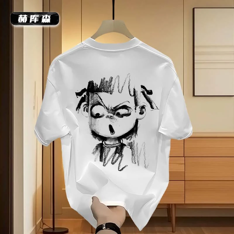 赫库森男女同款圆领夏季新款短袖时尚宽松百搭痞帅男女同款T恤Ins