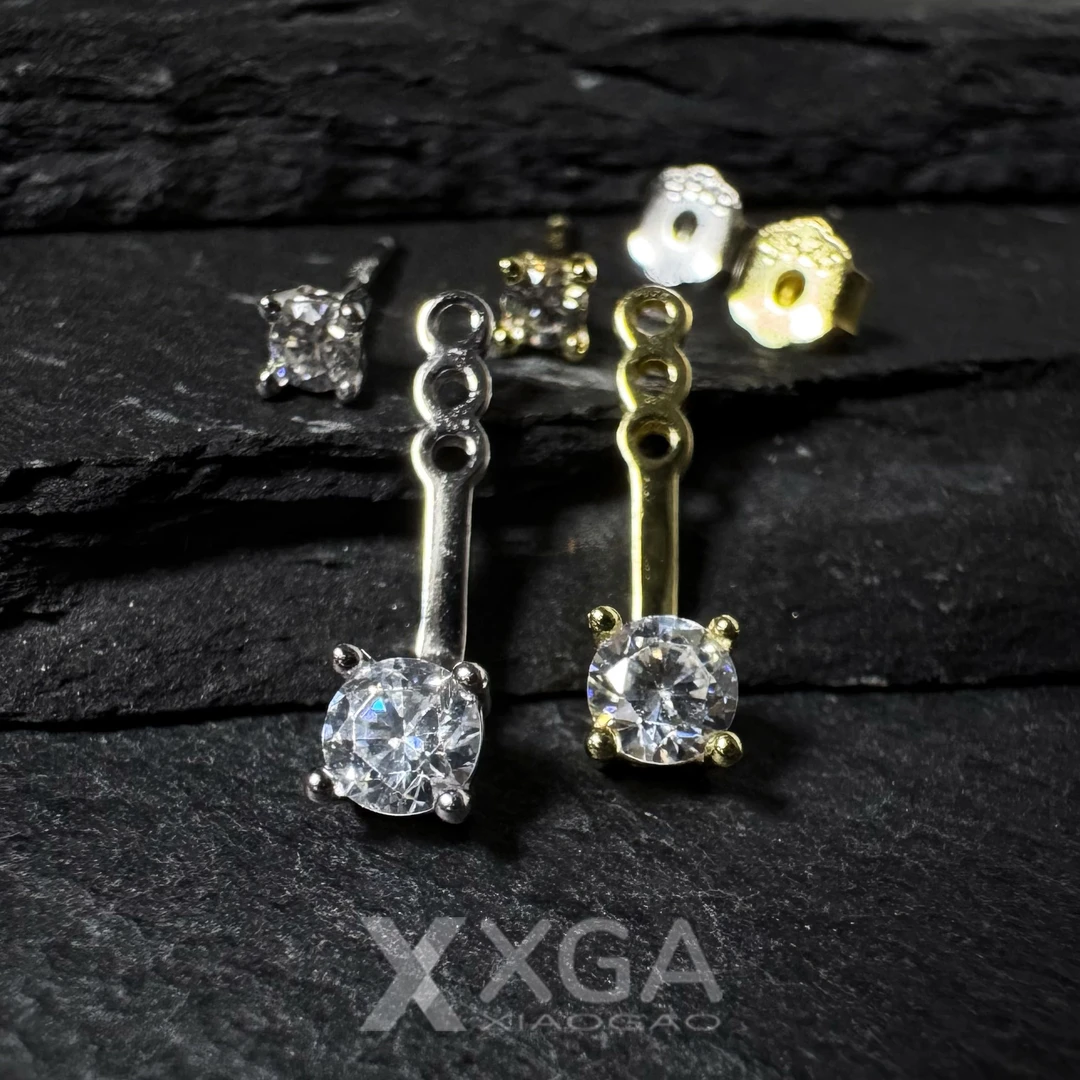 925银合成锆石耳饰 三处调节耳挂配耳钉轻奢镶嵌百搭精致高级男女