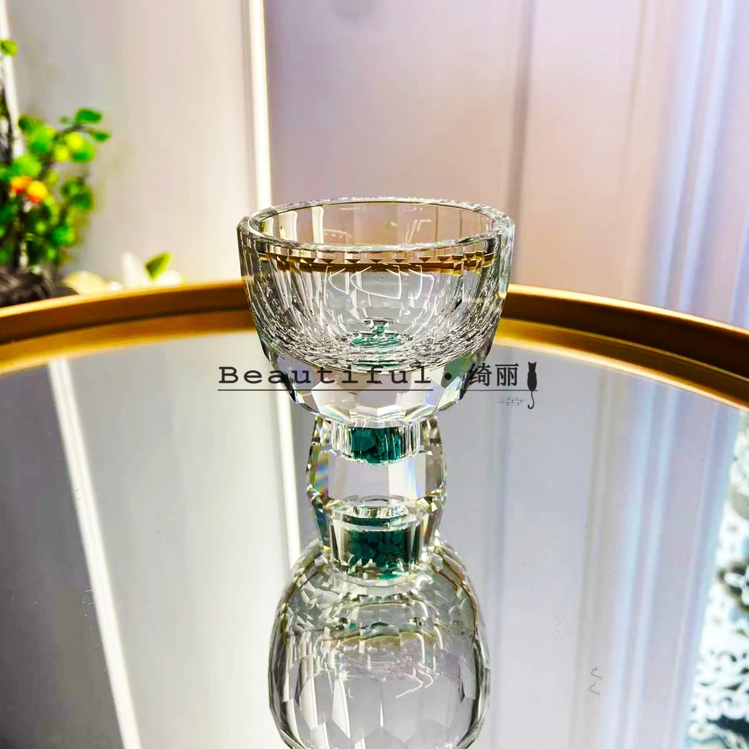 单只-轻奢水晶绿石高足杯中式一两品茗杯主人杯精致防烫喝茶杯