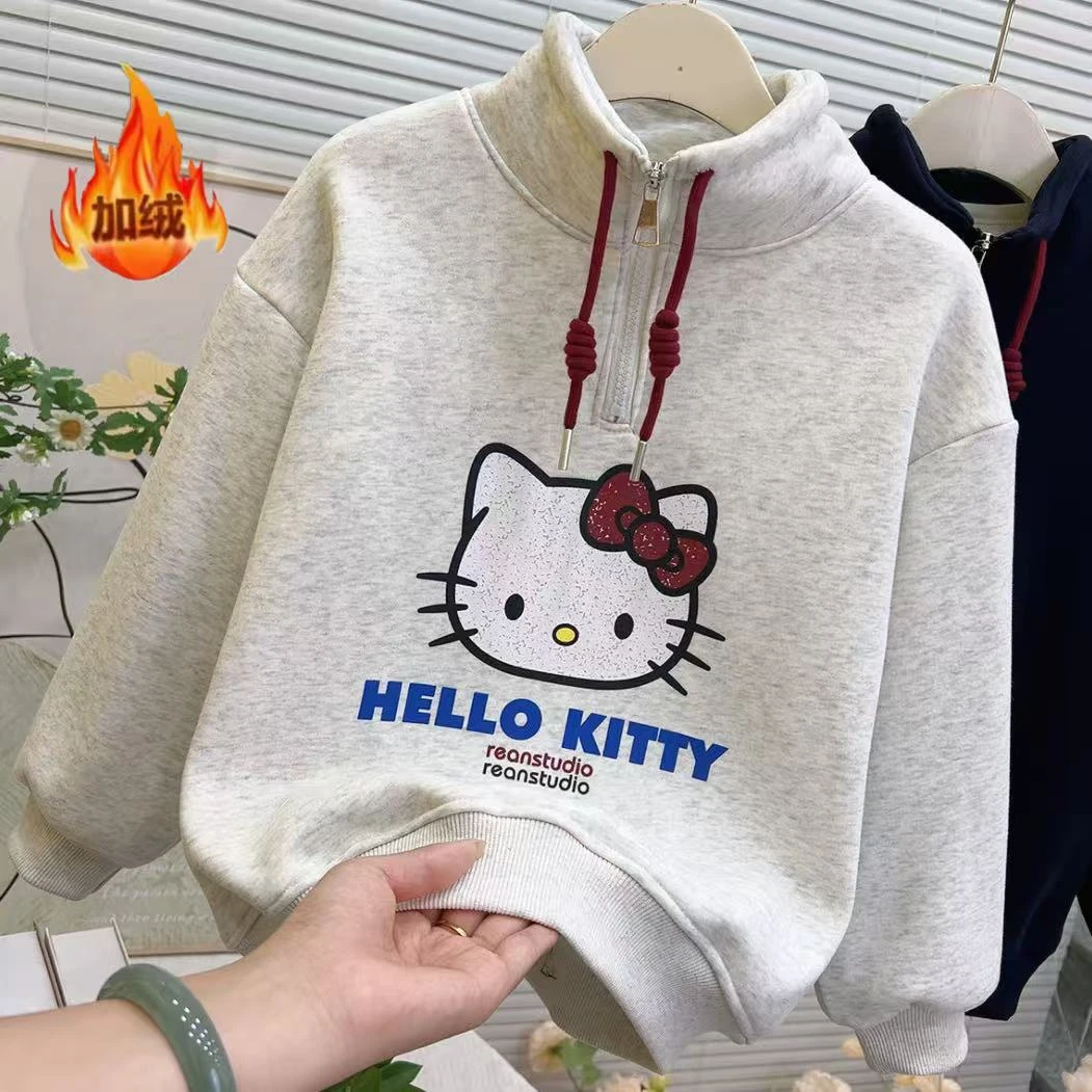 【加绒】女童拉链kitty猫加厚卫衣中大童休闲卫衣11122
