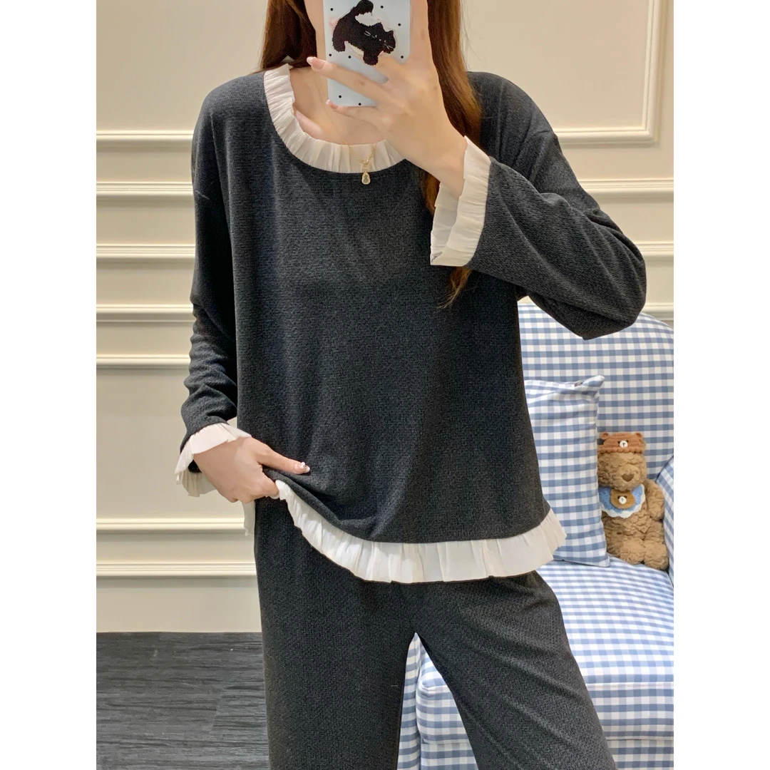 2025新款阳离子绒简约假两件家居服女秋冬季宽松休闲两件套装